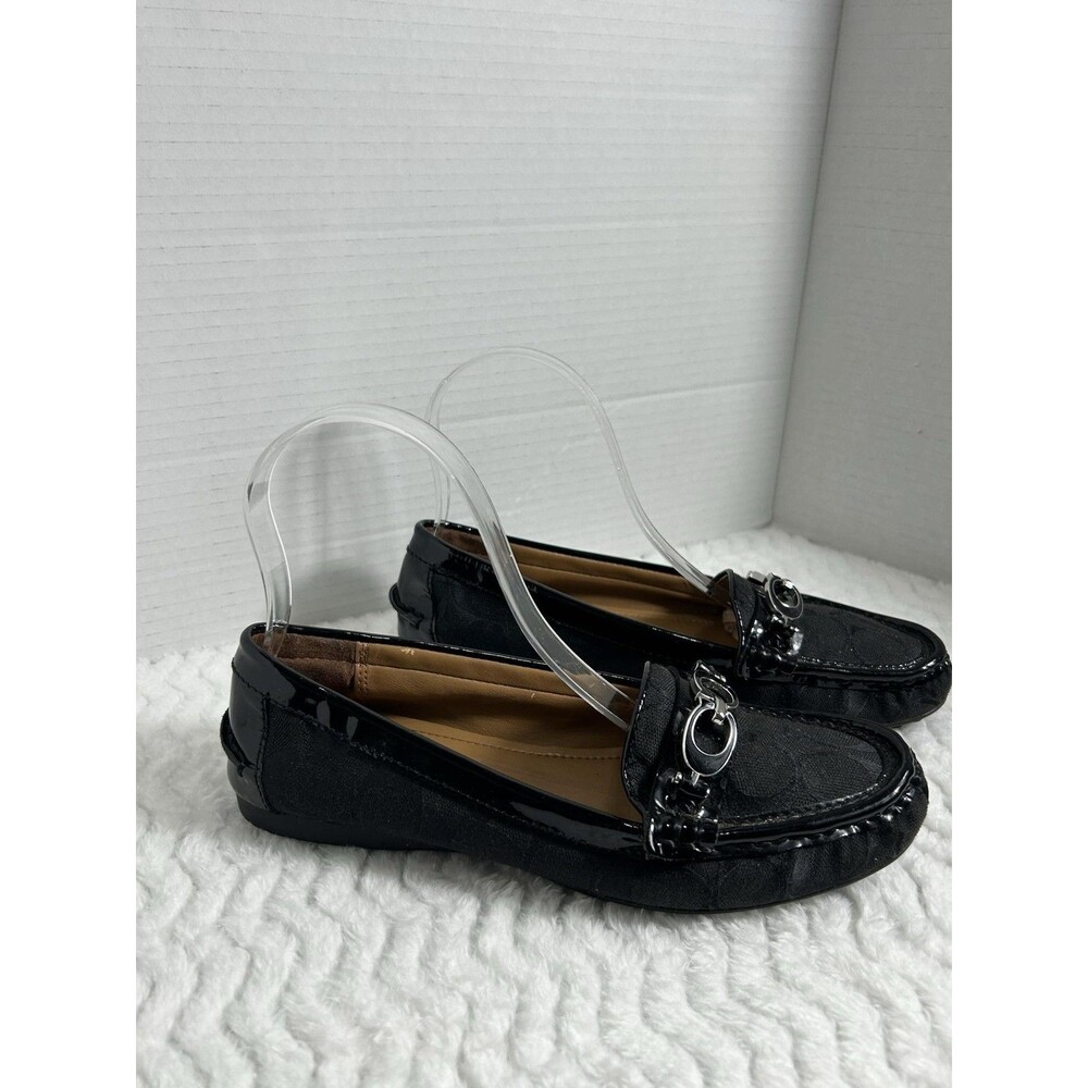 Coach‎ Fortunata Loafers Womens 6.5 Black Patent Leather Logo Slip On Comfort